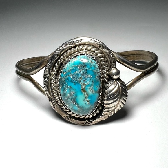 Vtg Signed Rose Lincoln Morenci Turquoise Sterling Silver Native American Cuff